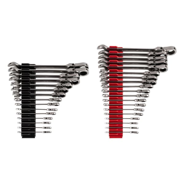 34pc Flex Head 12-Point Ratcheting Combination Wrench Set w/ Modular Organizer (1/4-1 in, 6-24 mm)
